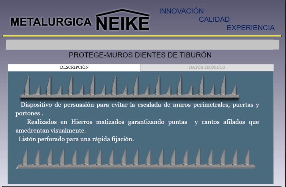 (PRONE) PROTECTOR DE MUROS NEIKE ACERO 1,26 MT 25 DIENTES  68 MM. - FERRETERIA - VARIOS FERRETERIA